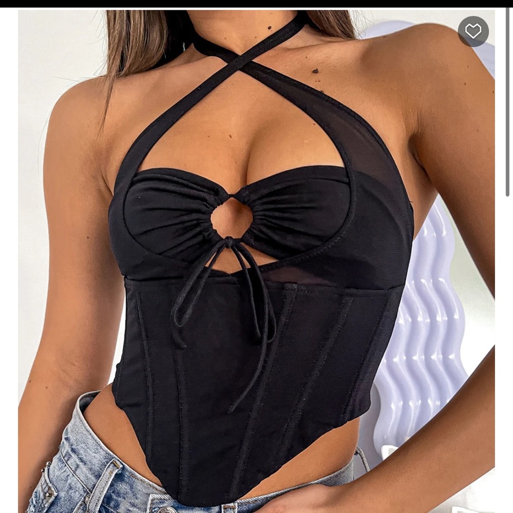 White Fox Love To Love Mesh Bustier Top - Black